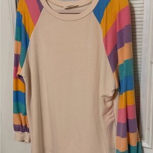 Multicolor Striped Sleeve Women's Long Sleeve Top